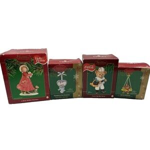 Carlton Cards Ornament Lot of 4 Holly Hobbie First Christmas Coca Cola Vintage